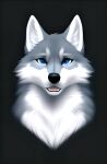  2023 absurd_res ai_generated anthro black_nose blue_eyes canid canine canis cheek_tuft ears_up facial_tuft fluffy fluffy_chest fur grey_body hi_res looking_at_viewer male mammal neck_tuft open_mouth portrait sajgoneczek signature simple_background solo spring teeth tongue tuft white_body white_ears wolf 