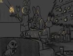  anthro bonnie_hopps candle christmas christmas_tree clothing container cookie cup disney drunk female fire food furniture garland gift group hi_res hiding holidays judy_hopps lagomorph leporid male mammal milk ornament overalls pajamas plant rabbit rip sack sofa stu_hopps substance_intoxication sweater tangerine_(artist) topwear tree zootopia 
