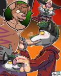  absurd_res alex_joestar anthro aroused balls balls_on_face big_penis bodily_fluids canid canine canis clothing comic dripping duo genital_fluids genitals green_hair hair hi_res hoodie in_heat kneeling male male/male mammal mini_comic mustelid one_eye_closed otter penile penis penis_on_face penis_worship precum precum_drip redzinc saliva size_difference sniffing sniffing_balls sniffing_penis sucking sweat sweatdrop tongue tongue_out topwear wolf 