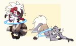  anthro_to_feral binturongly blush duo generation_7_pokemon jono lycanroc male mammal midday_lycanroc midnight_lycanroc nintendo okietheraccoon pokemon pokemon_(species) procyonid raccoon transformation transformation_ring 