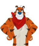  anthro bandanna felid frosted_flakes fur hands_on_hips hi_res kellogg&#039;s kerchief kogito male mammal mascot orange_body orange_fur pantherine smile solo striped_body striped_fur stripes tiger tony_the_tiger whiskers 