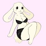  1:1 anthro big_ears biped black_clothing black_eyes black_lingerie breasts cleavage clothed clothing female fur hair happy lagomorph leporid lingerie long_ears mammal multicolored_ears navel paws pink_background pink_ears puppkittyfan1 rabbit simple_background smile solo tail thick_thighs two_tone_ears underwear underwear_only white_body white_ears white_fur white_hair white_tail wide_hips 