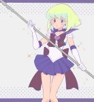  1boy :o alternate_costume back_bow bishoujo_senshi_sailor_moon blush_stickers bow choker circlet cosplay crossdressing earrings elbow_gloves gloves green_hair highres holding holding_scythe jewelry lio_fotia male_focus otoko_no_ko pleated_skirt promare purple_choker purple_eyes purple_sailor_collar purple_skirt red_bow sailor_collar sailor_saturn sailor_saturn_(cosplay) scythe short_hair short_sleeves sidelocks silence_glaive skirt solo sparkle star_(symbol) star_choker thigh_gap thighs triangle_earrings white_gloves xyz008 