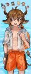  1boy 1other 5girls 6+boys :d abs absurdres ahoge animal_ears arknights beach bikini bison_(arknights) black_hair blue_background blue_eyes blue_hair blue_sky blush brown_eyes brown_hair buchi0122 character_request chibi collarbone cow_boy cow_ears cow_horns cow_tail cowboy_shot day feet_out_of_frame food fruit hair_between_eyes hand_up highres holding holding_food hood hood_down hooded_jacket horns innertube jacket looking_at_viewer looking_to_the_side male_focus male_swimwear multiple_boys multiple_girls navel ocean open_clothes open_jacket open_mouth outdoors see-through shirt short_hair short_sleeves shorts skewer sky smile solo solo_focus standing sweat sweatdrop swim_trunks swimsuit tail teeth upper_teeth_only water watermelon white_jacket wristband 