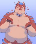  &lt;3 anthro blue_body blue_fur blush body_hair canid canine chest_tuft clawed_fingers facial_hair fur goatee happy_trail hi_res lifewonders male mammal nude orange_body orange_eyes orange_fur pecs slightly_chubby solo tan_body tan_fur thatdouginme tokyo_afterschool_summoners tuft yuma_(tokyo_afterschool_summoners) 