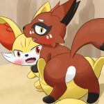  absurd_res ambiguous_gender blush brown_body butt duo featureless_crotch fennekin feral generation_6_pokemon generation_8_pokemon hi_res looking_at_viewer nickit nintendo open_mouth pokemon pokemon_(species) red_body red_eyes tokumei_tm white_body yellow_body yellow_eyes 