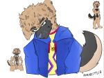  anthro azarskittles black_tail blonde_hair blonde_mane blue_clothing blue_eyes blue_hoodie blue_topwear blush canid canine clothed clothing digital_media_(artwork) fur green_eyes hair hoodie inner_ear_fluff male mammal mane simple_background solo tail topwear tuft yellow_tail 