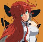  1girl ada_badguy ankh_necklace bell-bottoms bodysuit breasts cleavage front_slit green_eyes guilty_gear guilty_gear_strive highres jack-o&#039;_valentine large_breasts long_hair pants pumpkin red_hair solo too_many_belts white_bodysuit 