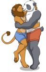  anthro barefoot bear clothed clothing duo embrace feet felid feralcatalyst giant_panda hi_res hug kissing lion male male/male mammal pantherine pawpads paws romantic romantic_couple underwear underwear_only 