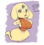  &lt;3 &lt;3_eyes breasts canid canine canis clothing dialogue domestic_dog english_text espy_(yo-kai_watch) eyelashes female gikowinko looking_at_viewer mammal solo text yellow_body 
