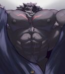  abs anthro armpit_hair big_muscles big_pecs black_body black_fur black_nipples blaidd_(elden_ring) body_hair canid canine canis cape clothing elden_ring flexing fromsoftware fur grey_body grey_fur hi_res huge_muscles huge_pecs kinaruoopsy male mammal multicolored_body multicolored_fur muscular muscular_anthro muscular_arms muscular_male navel nipples pecs pose scar solo vein veiny_muscles wolf 