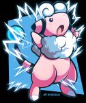  :o artist_name blue_eyes blush commentary electricity flaaffy full_body highres light_blush no_humans open_mouth pokemon pokemon_(creature) solo tongue woofzilla 