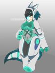  3:4 absurd_res anthro big_breasts breasts claws female genitals hi_res machine nikowari_(artist) protogen screen screen_face simple_background solo tagme tongue 