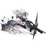  1girl arm_strap artist_request barcode black_gloves black_leotard black_socks bow breasts character_name cleavage_cutout clothing_cutout crossbow debris floating_hair full_body gager_(girls&#039;_frontline) girls&#039;_frontline gloves green_eyes gun headgear high_heels highres holding holding_crossbow holding_gun holding_weapon knee_pads kneehighs knife knife_sheath large_breasts leotard long_hair looking_at_viewer lunging official_art panties parted_lips photoshop_(medium) rock sangvis_ferri sheath simple_background skindentation smoke smoke_trail socks solo thigh_strap transparent_background underwear v-shaped_eyebrows very_long_hair weapon white_hair 