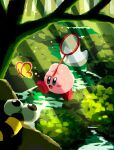  aruco_co blush_stickers bug butterfly butterfly_net butterfly_wings capiller_(kirby) colored_skin forest grass hand_net highres kirby kirby_(series) looking_at_another nature no_humans open_mouth pink_skin river smile solid_oval_eyes tree wings 