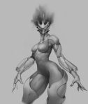  2019 4_fingers abs alien alien_humanoid armor athletic athletic_female biped bracers breasts cocked_hip ember_(warframe) eyeless featureless_breasts featureless_crotch female fingers front_view grey_background hi_res humanoid leg_armor medium_breasts monochrome mostly_nude noseless not_furry pauldron portrait pose pseudo_hair shaded simple_background small_waist smoke smoke_hair solo standing tenno thick_thighs three-quarter_portrait towerpractice unconvincing_armor warframe wide_hips 