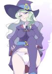  1girl blonde_hair blue_eyes breasts coveredcore diana_cavendish hat light_green_hair little_witch_academia long_hair looking_at_viewer luna_nova_school_uniform multicolored_hair panties school_uniform smile solo stepped_on tagme two-tone_hair underwear wavy_hair white_panties witch witch_hat 
