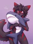  &lt;3 2023 3:4 anthro blush canid canine canis fleurfurr hi_res horn hugging_plushie male mammal nude plushie shark_plush simple_background solo standing wolf 