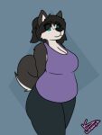  3:4 animated anthro belly belly_expansion belly_overhang big_belly big_breasts breasts canid canine canis cleavage clothed clothing domestic_dog expansion female husky kayla_(lonnyk) lonnyk mammal nordic_sled_dog overweight overweight_female short_playtime solo spitz 