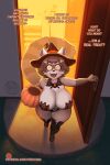  anthro big_breasts breasts cleavage clothed clothing english_text female halloween hat headgear headwear hi_res holidays mammal procyonid raccoon short_stack solo text thick_thighs witch_hat yorutamago 