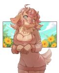  absurd_res anthro big_breasts bovid breasts caprine clothed clothing female fluffy fluffy_tail fur goat hair hi_res horn looking_at_viewer mammal neck_tuft pink_hair smile smiling_at_viewer solo tail tomaire tuft 