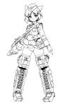  1girl animal_ear_request animal_ears backpack bag braid breast_pocket breasts character_request check_copyright copyright_request french_braid full_body garrison_cap gloves greyscale hat holding holding_shell jerry_can light_smile mecha_musume mechanical_legs military_uniform monochrome panties pocket shell short_hair shoulder_strap simple_background small_breasts solo tachi-e the_witches_of_the_sphinx underwear uniform weapon white_background world_witches_series 