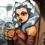  ahsoka_tano alien alien_humanoid blue_eyes cleavage_cutout clothing container cup drinking droid female heavyrivet humanoid jedi padawan sippy_cup solo spacecraft star_wars star_wars:_the_clone_wars togruta vehicle 