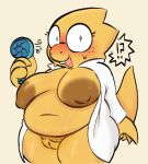  alphys anthro areola belly big_areola big_breasts blush bodily_fluids bottomless breasts brown_nipples clothed clothing coat coat_only curvy_figure electric_fan embarrassed eyewear female genitals glasses handheld_electric_fan holding_object huge_areola lab_coat lab_coat_only mostly_nude nipples overweight overweight_female pknicky pubes pubic_stubble pussy reptile scales scalie shocked solo sweat sweaty_belly sweaty_breasts sweaty_legs sweaty_thighs thick_thighs topwear topwear_only undertale_(series) yellow_body yellow_scales 