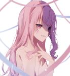  1other akiyama_mizuki anemonelove bare_shoulders commentary_request convenient_censoring highres light_particles long_hair looking_at_viewer looking_to_the_side nude open_mouth pink_eyes pink_hair project_sekai shade sidelocks simple_background solo sparkle upper_body white_background 