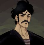  1boy absurdres bebinn black_eyes black_hair cleft_chin facial_hair gradient_background highres looking_at_viewer male_focus mustache ousama_ranking portrait scepterno short_hair sideburns soul_patch upper_body 