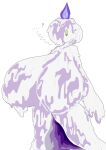  big_breasts breasts cumlord ellipsis female fire fusion gardevoir generation_3_pokemon generation_5_pokemon hair hair_over_eye hi_res huge_breasts humanoid hybrid hyper hyper_breasts litwick nintendo nipple_outline one_eye_obstructed pokemon pokemon_(species) pokemon_fusion question_mark simple_background solo white_background white_body yellow_eyes 