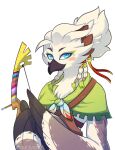 aged_up anthro avian beak bird blue_eyes blush bow_(weapon) feathers hair_tassels hi_res m0m0saurus male nintendo ranged_weapon rito solo tears_of_the_kingdom the_legend_of_zelda tulin_(zelda) weapon white_body white_feathers 