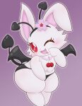  2023 absurd_res anthro black_clothing black_panties black_underwear bluehiyokobunny clothing devil_costume fake_horns fake_tail fake_wings female fur gradient_background halloween hi_res holidays jewelpet jewelry lagomorph leporid mammal necklace one_eye_closed panties purple_background rabbit red_eyes ruby_(jewelpet) sanrio simple_background solo spade_tail tail thick_thighs tongue tongue_out underwear white_body white_fur wide_hips wink 