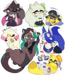  +_+ animalization artist_name big_man_(splatoon) callie_(splatoon) cat character_request dog frye_(splatoon) green_eyes highres kiirono marie_(splatoon) marina_(splatoon) no_humans one_eye_closed orange_eyes parted_lips pearl_(splatoon) shadow shiver_(splatoon) simple_background splatoon_(series) splatoon_1 splatoon_2 splatoon_3 white_background yellow_eyes zipper_pull_tab 