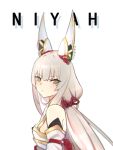  1girl animal_ear_fluff animal_ears bare_shoulders character_request copyright_request detached_sleeves green_eyes grey_hair highres long_hair max_47 sidelocks twintails white_background 