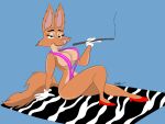  anthro bikini canid canine cigarette cigarette_holder clothing diane_foxington dreamworks emanuelanimate female footwear fox gloves handwear hi_res high_heels mammal sling_bikini swimwear the_bad_guys 