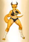  abs anthro beatrice_mccullen biceps blackbetty bottomwear boxing_gloves bra breasts clothed clothing dragon female handwear hi_res horn looking_at_viewer midriff muscular muscular_anthro shorts simple_background smile solo sports_bra underwear 