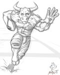 anthro bovid bovine coming_at_you football_gear football_player male mammal outstretched_hand solo unknown_artist 