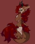  anthro aurora_(chris_the_dragon) avian beak bird breasts brown_body butt dragon female ghostiyu gryphon hair hi_res horn hybrid invalid_tag looking_back mythological_avian mythology nude red_hair shaded smile solo standing tail tail_motion tail_tuft tailwag tuft yellow_eyes 