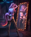  anthro breasts butt clothing cutie_mark equid equine female fleur_de_lis_(mlp) friendship_is_magic fur hasbro hooves horn lingerie looking_at_viewer looking_back looking_back_at_viewer mammal mirror mirror_reflection my_little_pony pink_body pink_fur reflection solo tail unicorn yasmil 