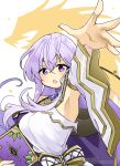  1girl armpits arms_up bare_shoulders book dress fighting_stance fire_emblem fire_emblem:_genealogy_of_the_holy_war holding holding_book julia_(fire_emblem) magic open_mouth purple_eyes purple_hair solo spell yukia_(firstaid0) 