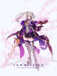  1girl alternate_costume fire_emblem fire_emblem_awakening highres holding holding_sword holding_weapon robin_(female)_(fire_emblem) robin_(fire_emblem) solo sumustard sword thighhighs twintails weapon white_hair 
