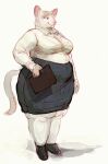  2021 anthro bottomwear business_attire cettus clipboard clothed clothing colored_sketch domestic_cat dress_shirt felid feline felis female footwear fur holding_object mammal overweight overweight_anthro overweight_female shirt shoes simple_background sketch skirt smile solo standing topwear white_background white_body white_fur 