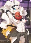  absurd_res anthro big_breasts biped blue_eyes blurred_background blush bodily_fluids breasts clothed clothing detailed_background female generation_5_pokemon genitals hands_behind_head hi_res lactating legendary_pokemon nintendo nipples pokemon pokemon_(species) pussy reshiram solo white_body zinfyu 
