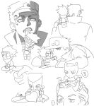  chibi chibi_on_head chibi_on_shoulder diamond_wa_kudakenai dio_brando hat heart_headband jojo_no_kimyou_na_bouken killer_queen kira_yoshikage kujo_jotaro miniboy monochrome morikiri mouth_hold on_head sketch stand_(jojo) star_platinum stardust_crusaders the_world 