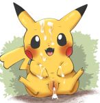  blush bodily_fluids censored censored_genitalia censored_pussy cheek_spots clitoris cum cum_drip cum_on_arm cum_on_body cum_on_face doneru dripping fangs female generation_1_pokemon genital_fluids genitals leaking_cum leaking_pussy looking_at_viewer mosaic_censorship nintendo pikachu plant pokemon pokemon_(species) pussy shrub simple_background sitting smile solo spreading tail teeth white_background yellow_body 