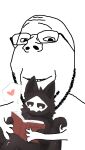  anonymous_artist anthro black_body black_fur canid canine duo embrace fur hug human latex male mammal mask soyjak wholesome 