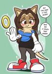  after_transformation blush bottomwear breasts cleavage clothed clothing dialogue footwear gender_transformation gloves handwear hi_res hybrid implied_transformation mtf_transformation sega shoes skirt sonic_the_hedgehog_(series) text transformation trevor-fox 