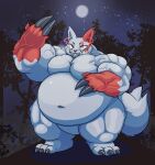  2023 3_toes anthro biceps biped claws digital_media_(artwork) fangs featureless_chest featureless_crotch feet generation_3_pokemon hi_res huge_belly j1110_tanuki male moon musclegut muscular muscular_anthro muscular_male navel nintendo nude pecs pokemon pokemon_(species) quads smile solo teeth thick_thighs toes triceps vein veiny_muscles wide_hips zangoose 