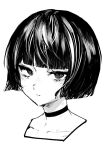  1girl blunt_bangs bob_cut choker collarbone cropped_shoulders expressionless greyscale looking_at_viewer monochrome nikubou_maranoshin original portrait short_hair simple_background sketch solo white_background 